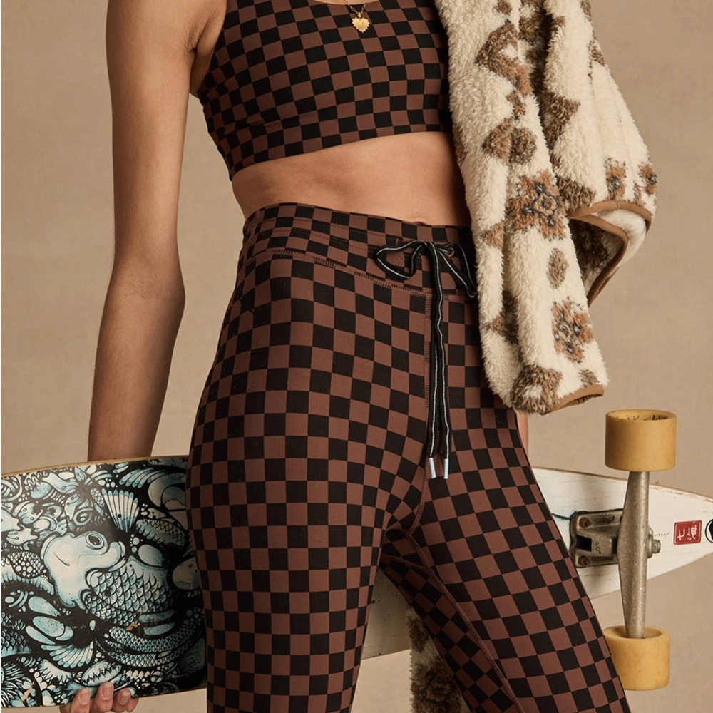 The Upside Brown & Black Checkerboard High-Waist Leggings
